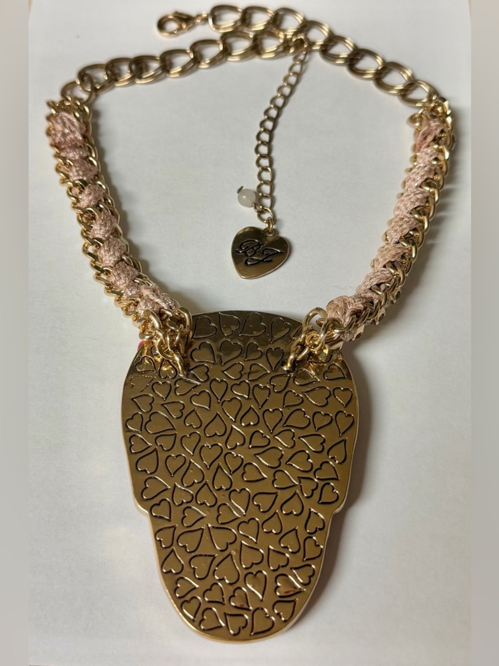 Betsey Johnson Gold-Tone Pink Floral Skull Pendant Necklace - Picture 2 of 3